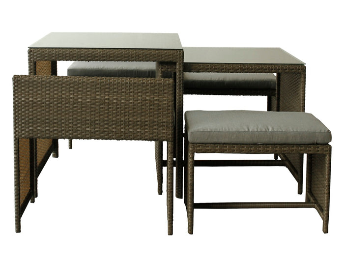 Brown Wicker Outdoor 6pc Dining Bench Set