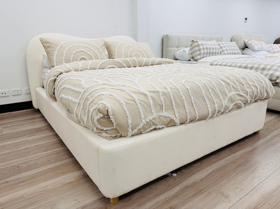 Vanilla Fabric Queen Bed