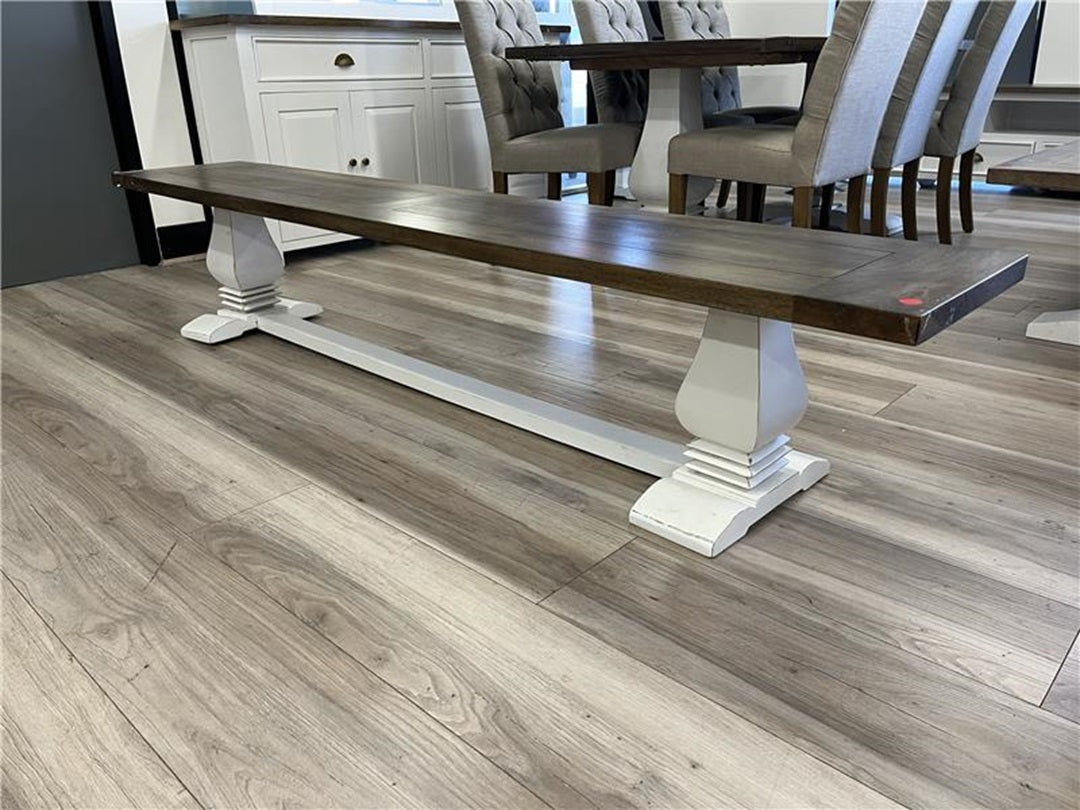 Walnut Timber Dining Bench with White Pedestal Legs
