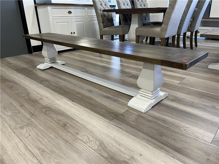Walnut Timber Dining Bench with White Pedestal Legs
