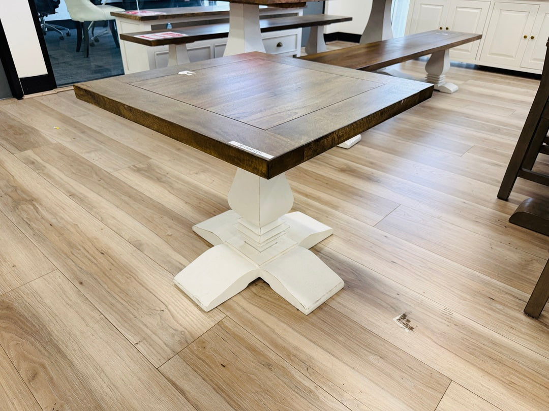Walnut Timber Square Side Table with White Pedestal Base