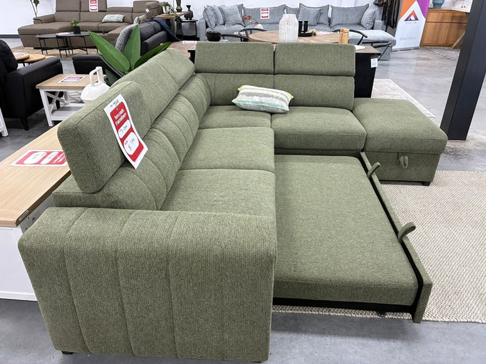 Corner Sofabed with RHF Storage Ottoman - Green