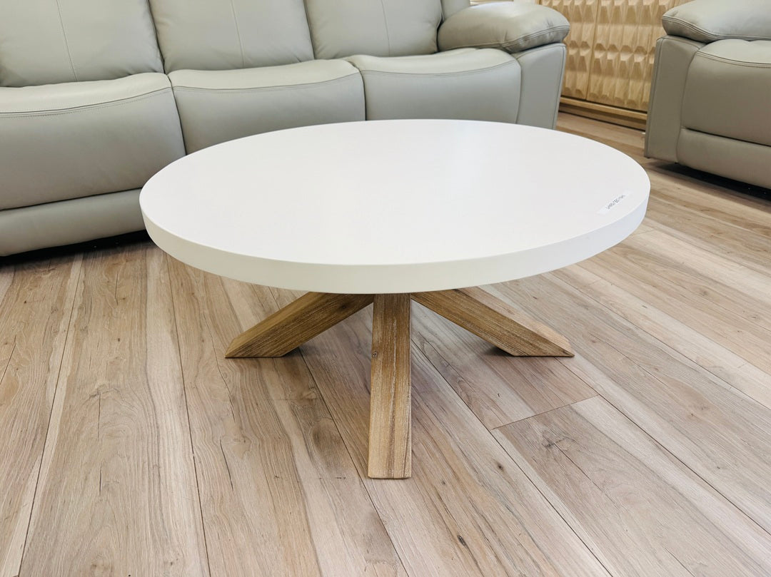 White Concrete Top Round Coffee Table with Timber Legs