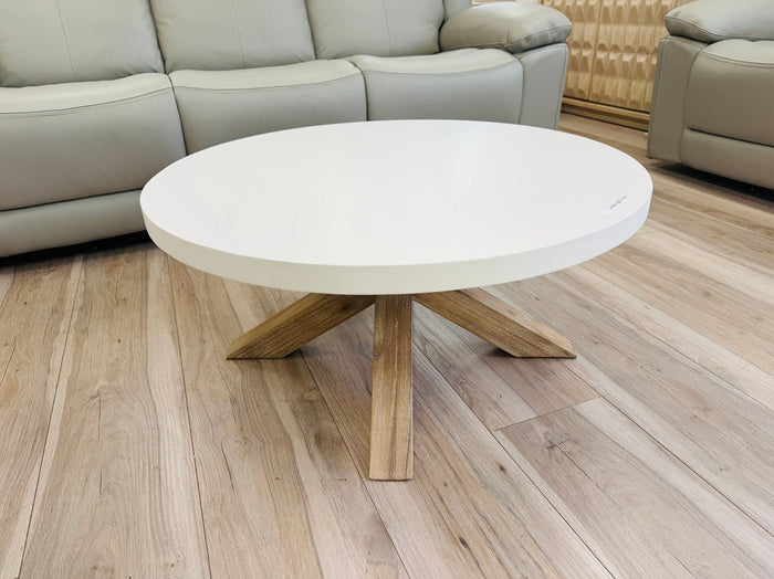 White Concrete Top Round Coffee Table with Timber Legs