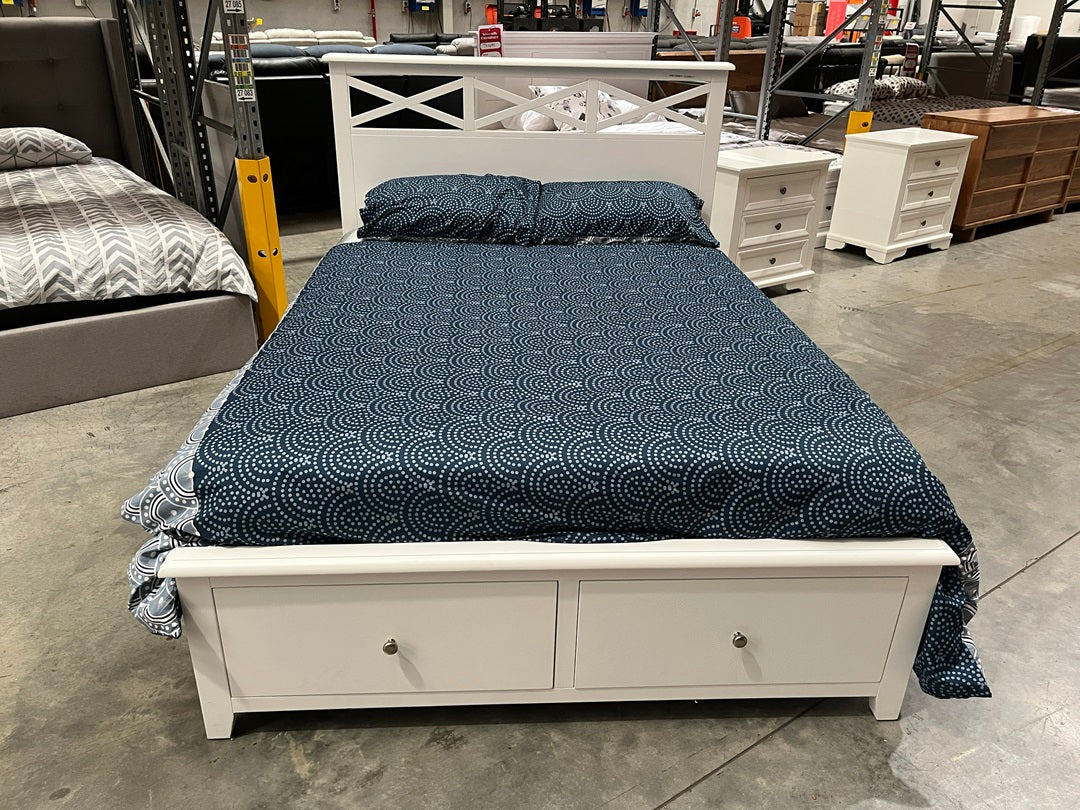 White Double Bed with Storage