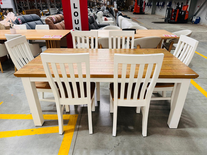 White & Natural 7pc Timber Dining Setting