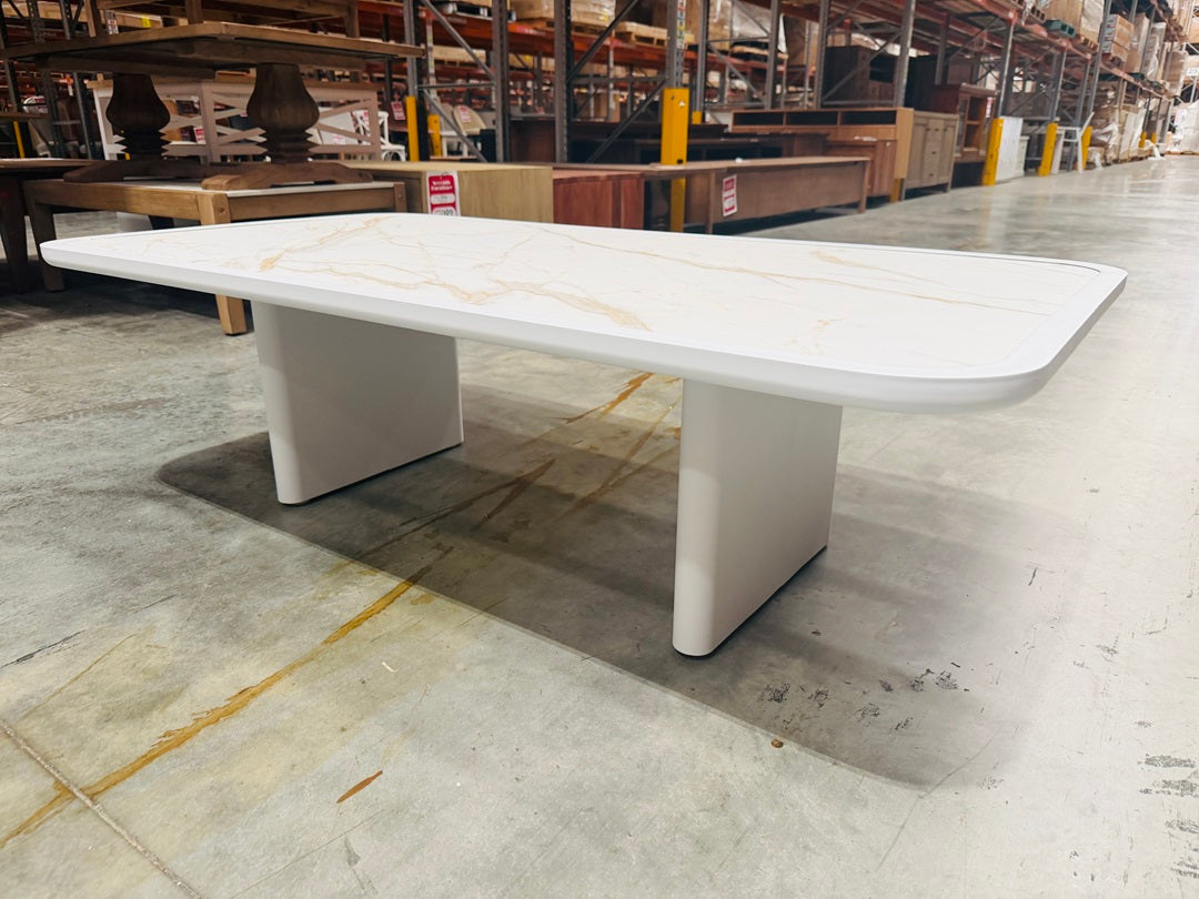White Outdoor Coffee Table with Marble Look Top