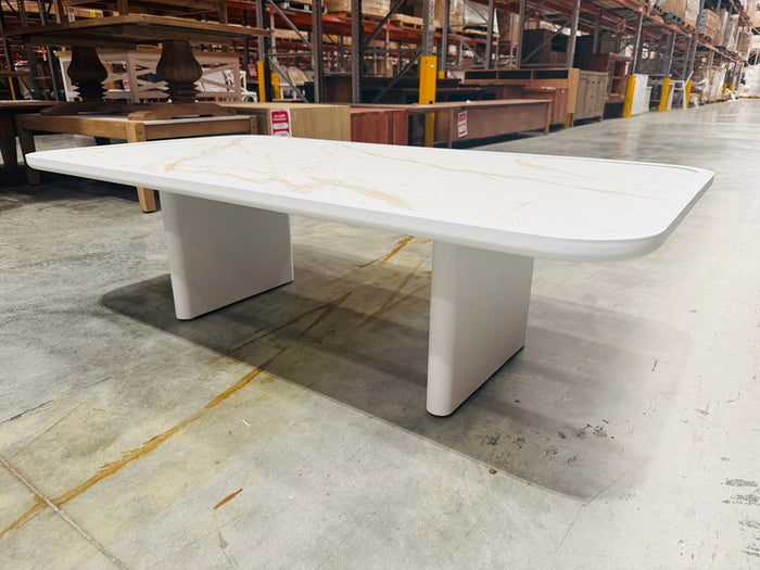 White Outdoor Coffee Table with Marble Look Top