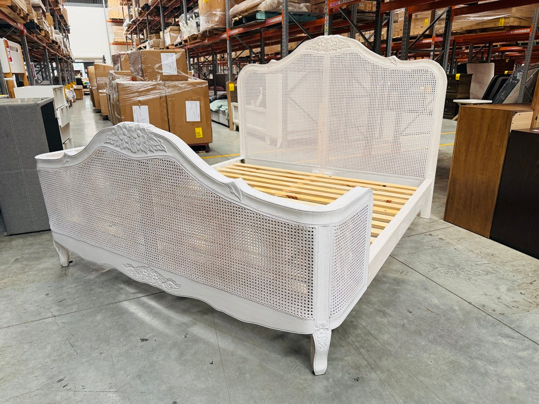 White Rattan & Timber King Bed with Floral Design