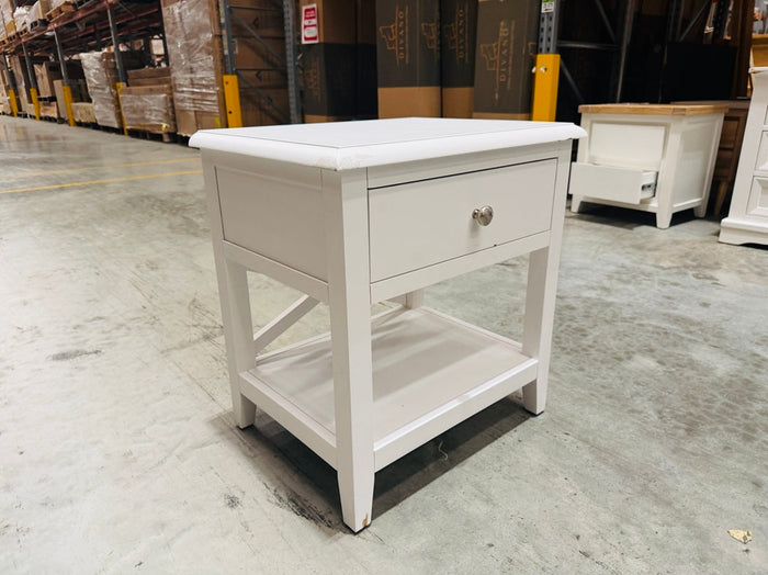 White Timber 1 Drawer Bedside with Shelf