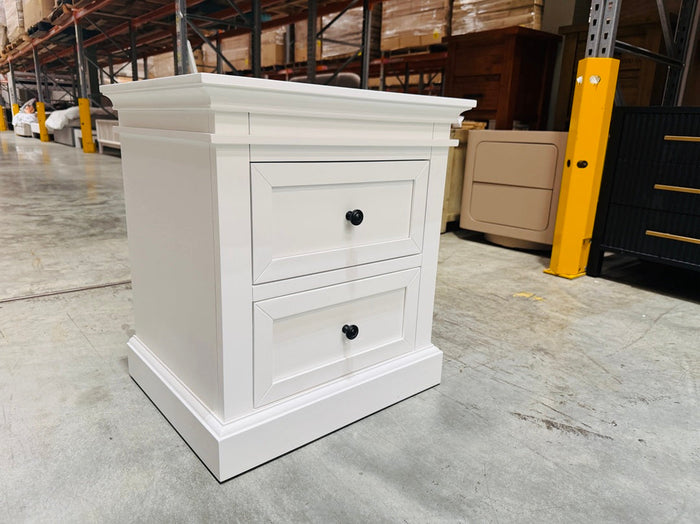 White Timber 2 Drawer Bedside
