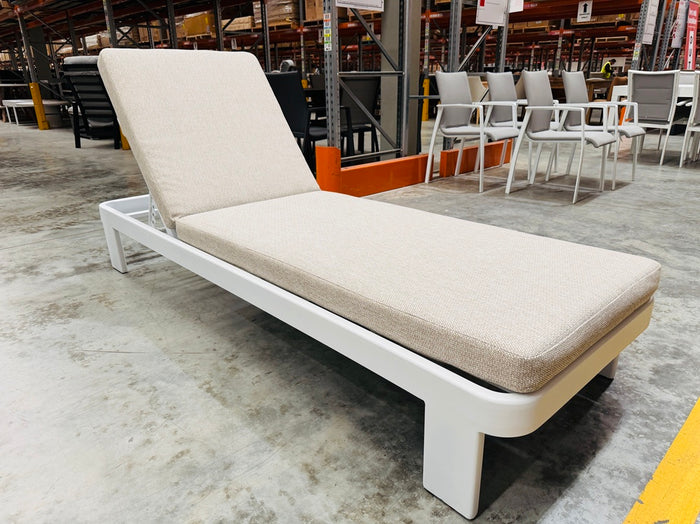White Outdoor Sun Lounger with Beige Cushion