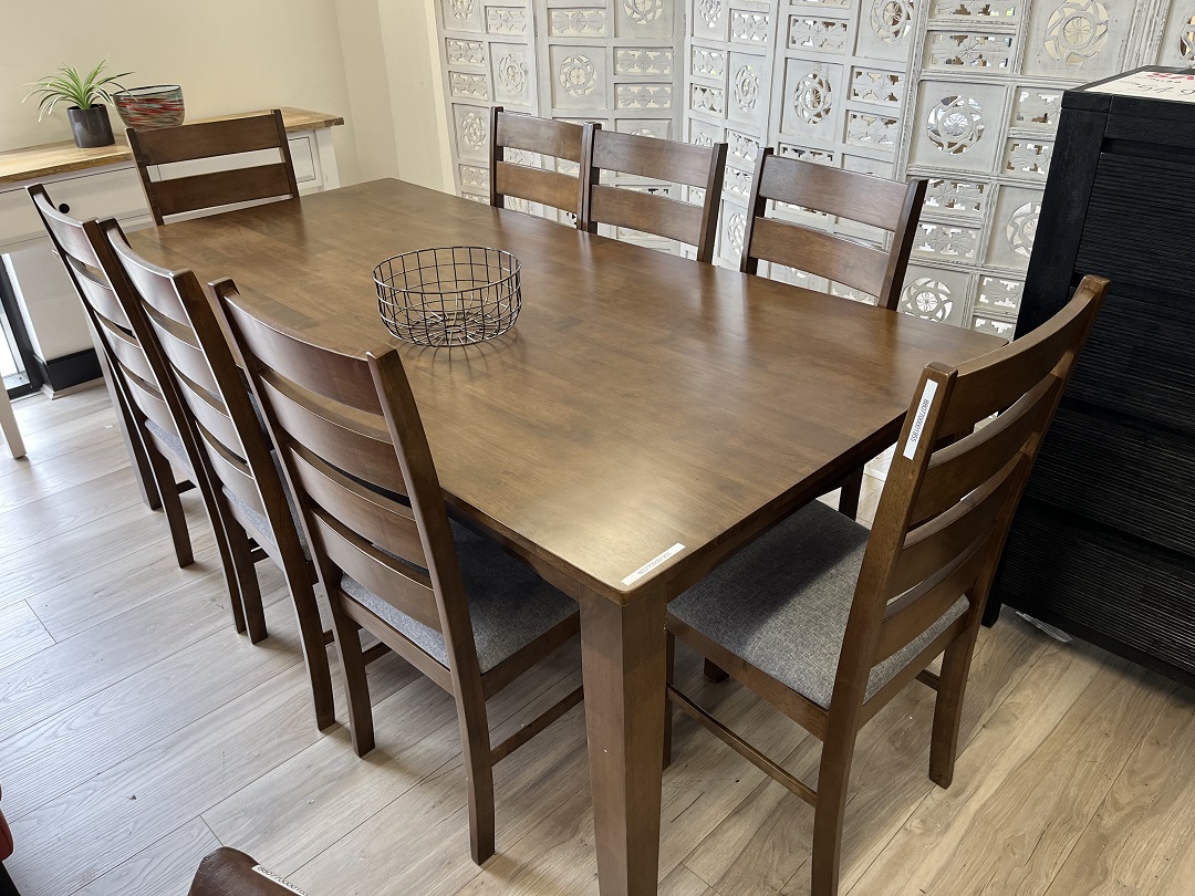 9pc Timber Dining Setting with Fabric Seat Chairs
