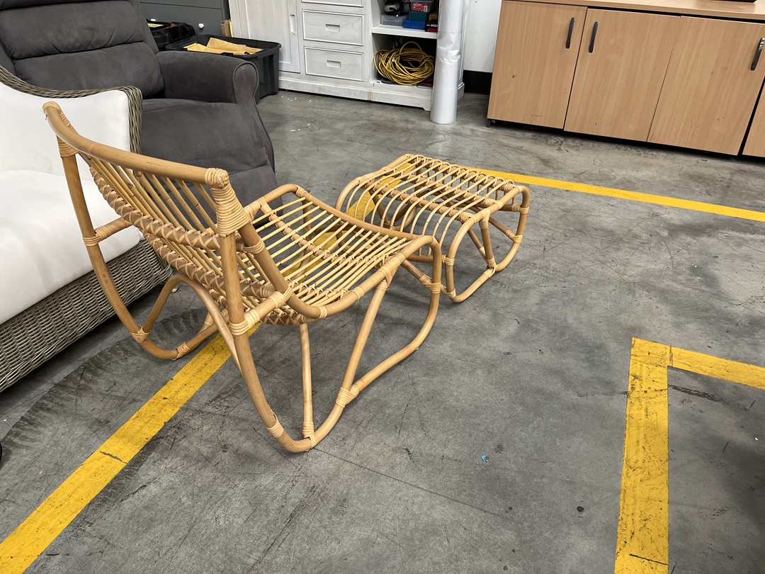 Outdoor Cane Armchair with Footstool