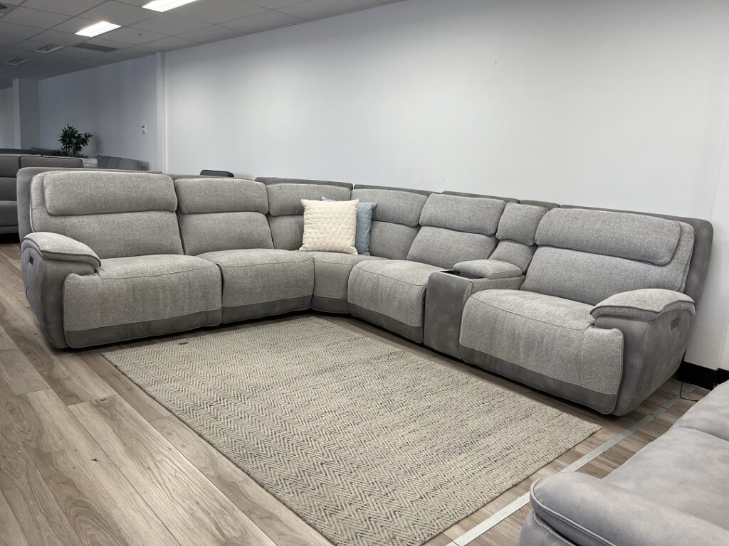 Silver Corner Lounge with Electric Recliners Seconds Furniture