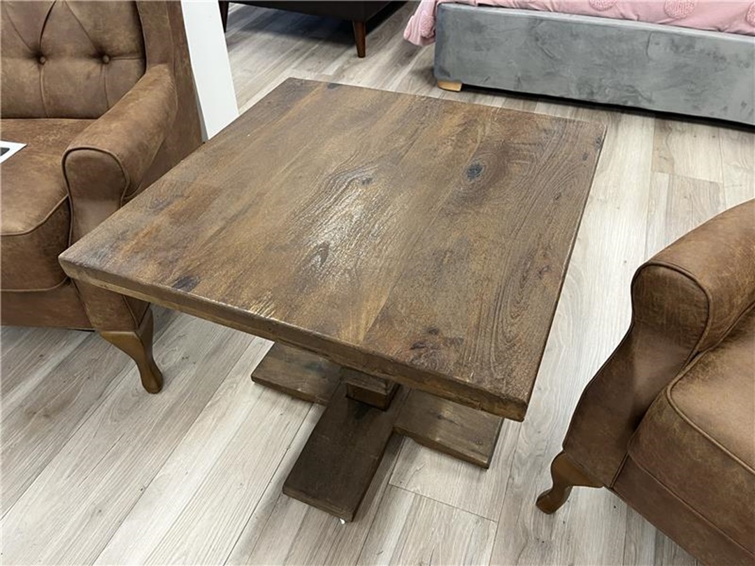 Mocha Timber Pedestal Lamp Table - Seconds Furniture